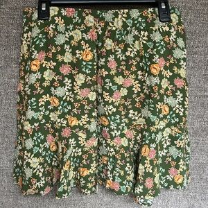 LOFT A-Line Flutter Skirt with Floral Pattern Green Orange Medium
